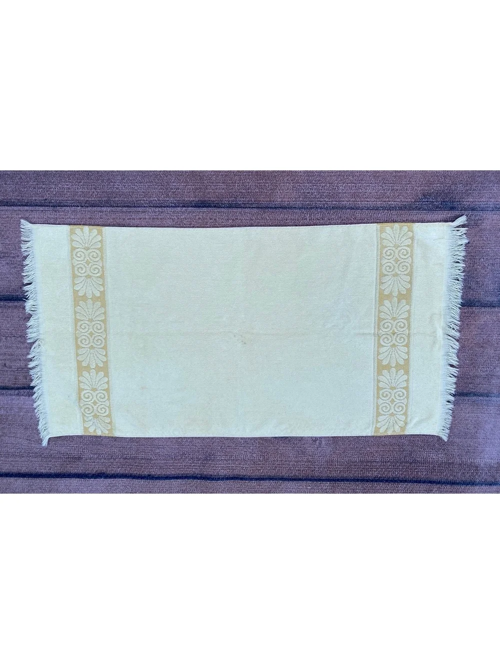 Vintage midcentury cannon monticello sculpted fringed butter yellow hand towel